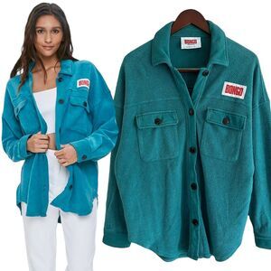 Bongo Y2K Shacket Oversized S Fleece Long Sleeves Green Top Jacket Streetwear
